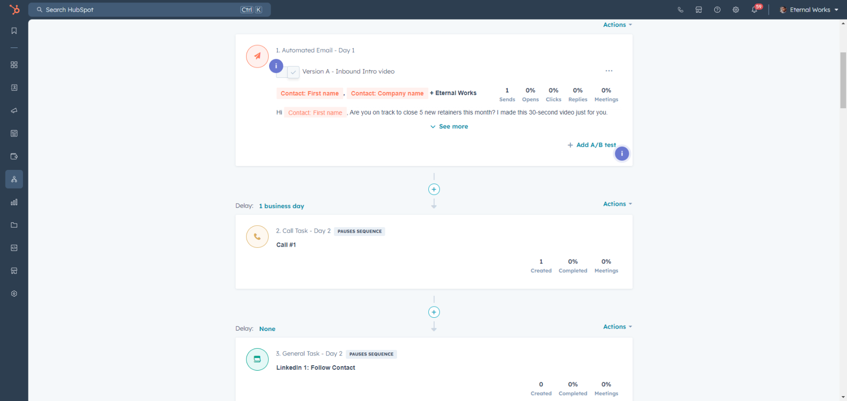 HubSpot Sequence - eternalworks.com